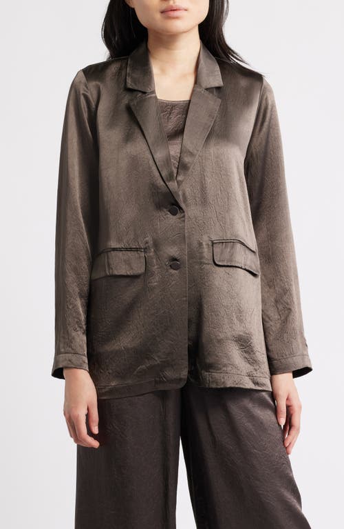 Eileen Fisher Crinkled Satin Blazer In Brown