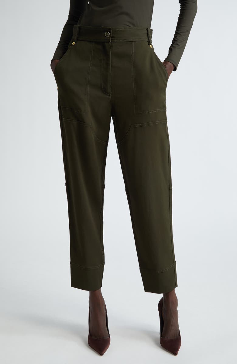 ST. JOHN Stretch Twill Tapered Ankle Pants, Main, color, Cypr Cypress