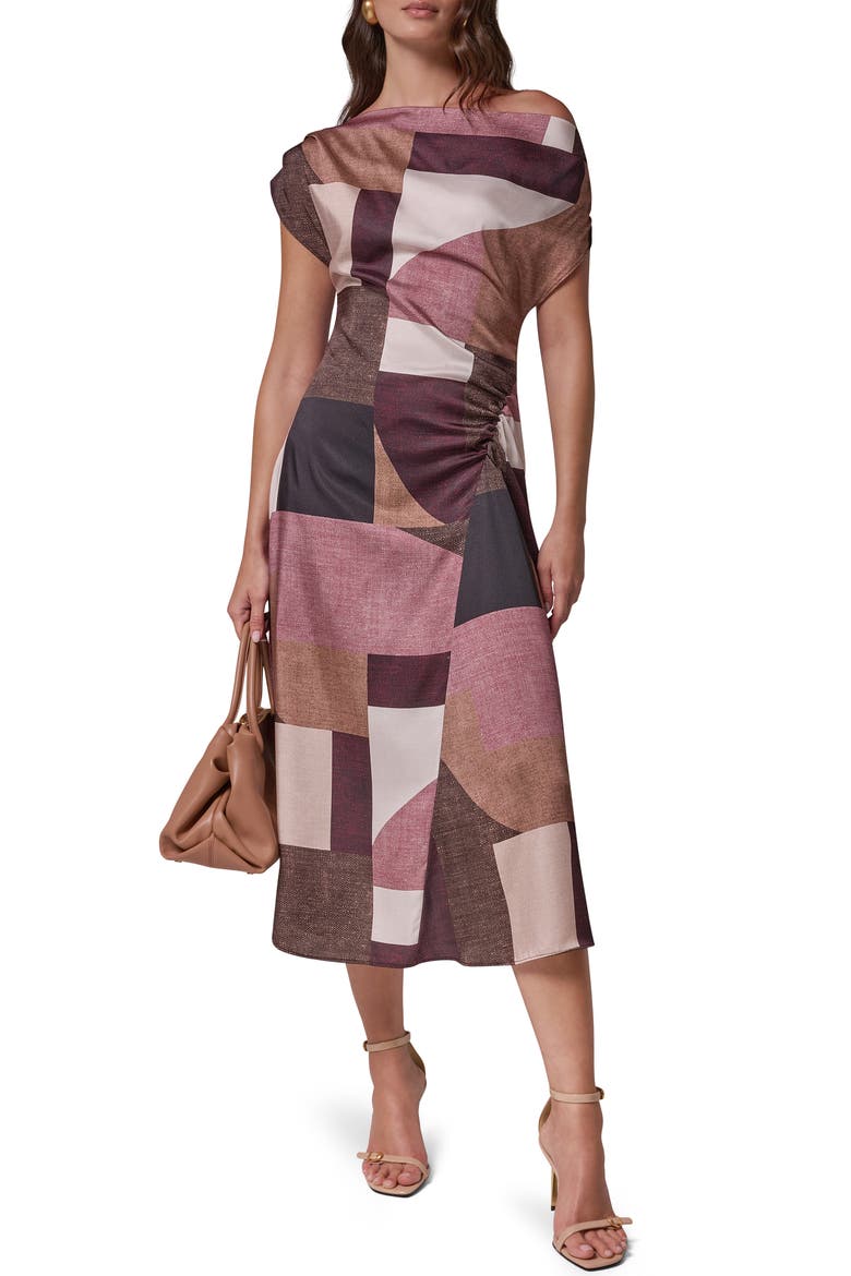 Colorblock One-Shoulder Twill Midi Dress, Alternate, color, BLK/ CAMEL MULTI