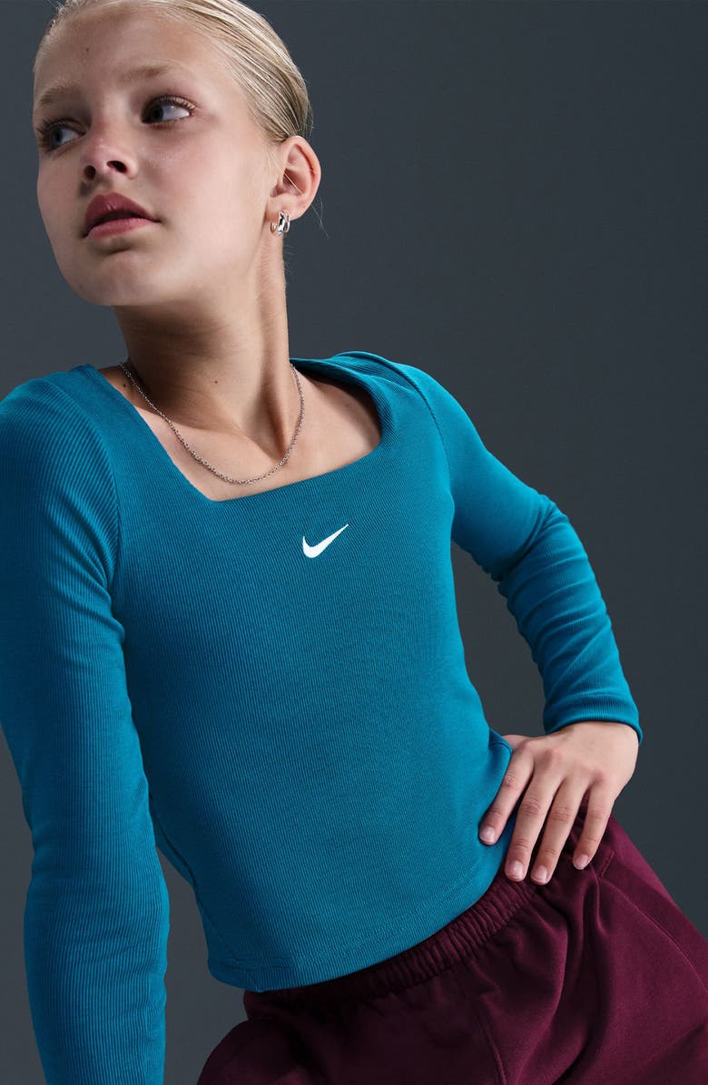Nike Kids' Square Neck Crop Top, Alternate, color, Green Abyss/ White