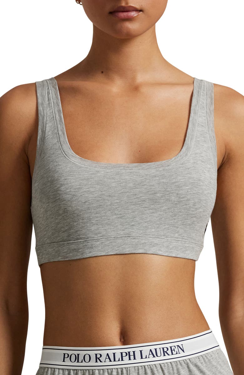 Polo Ralph Lauren Logo Embroidered Bralette, Main, color, Heather Grey