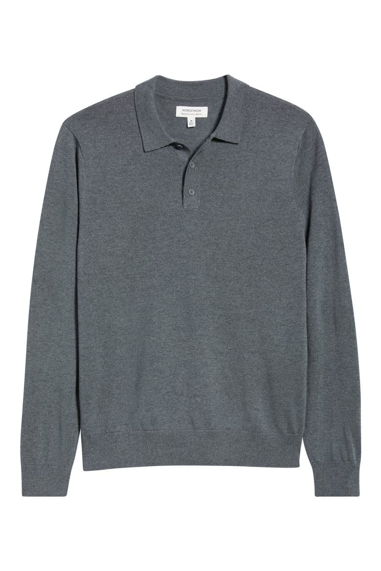 Washable Merino Wool Polo Sweater, Alternate, color, GREY TURBULENCE HEATHER