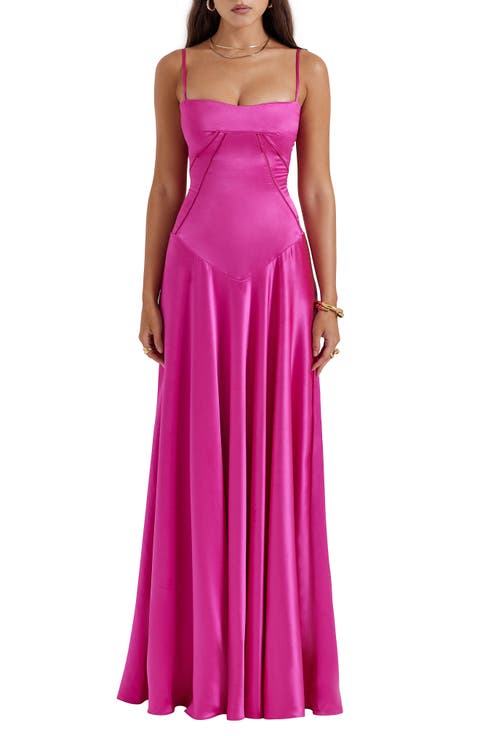 Anabella Lace-Up Satin Gown