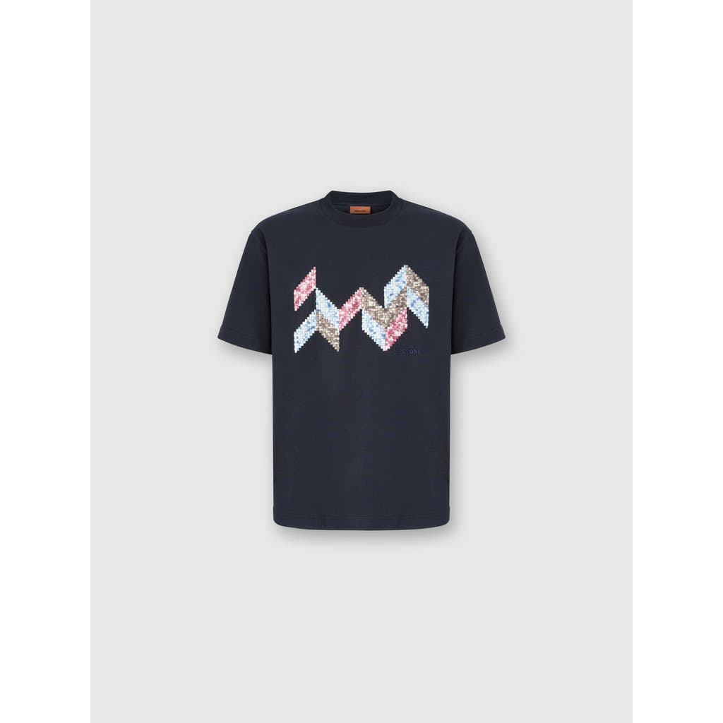 Missoni Short Sleeve T-shirt With Flame Zigzag Insert And Logo In Blue