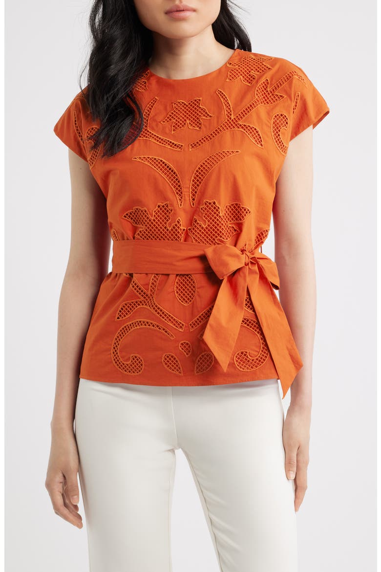 The Camila Lace Detail Cotton Top, Main, color, MOROCCAN RED