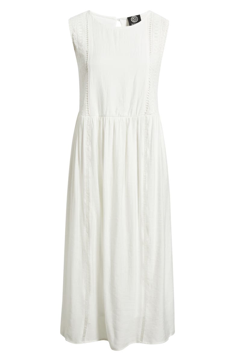 Bobeau Eyelet Trim Midi Dress, Alternate, color, White