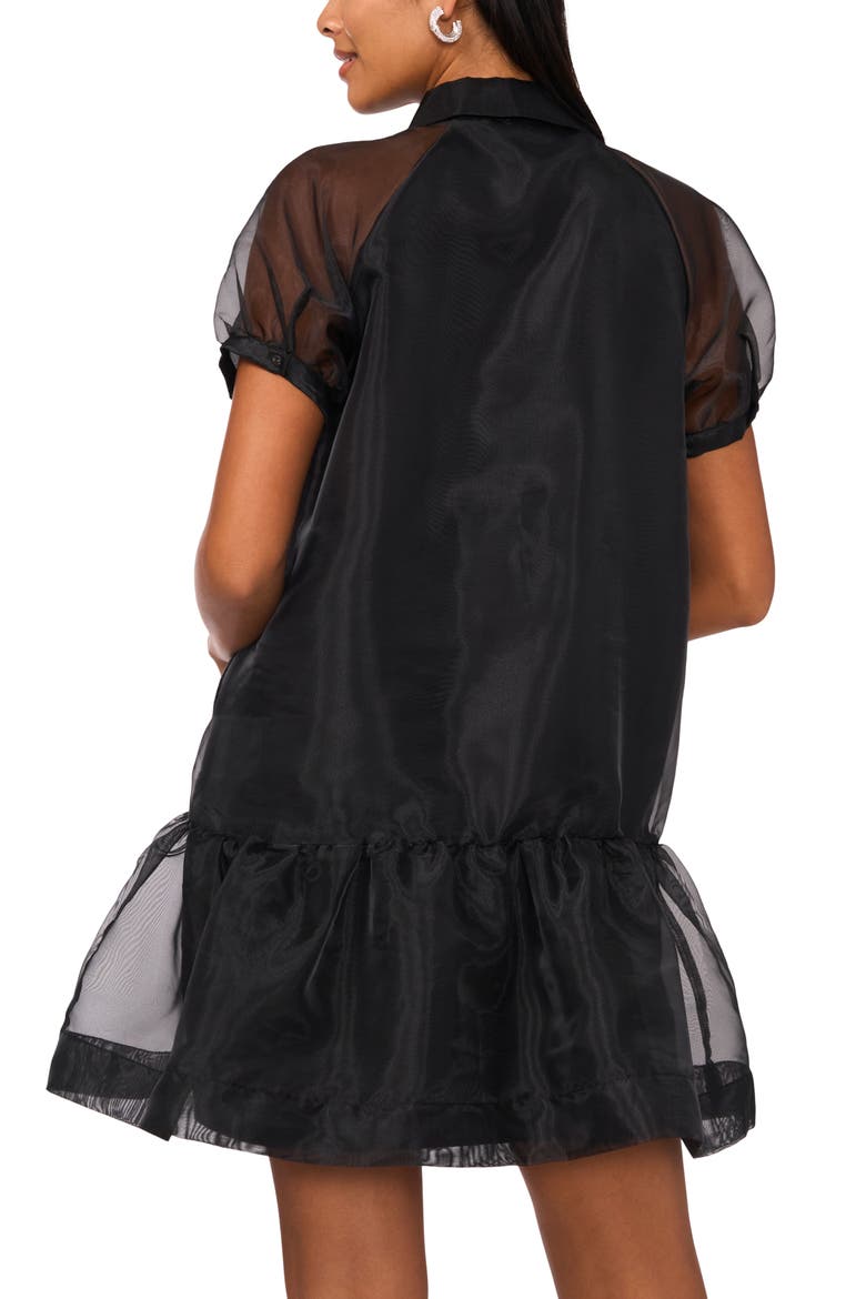 Puff Sleeve Tiered Organza Shirtdress, Alternate, color, RICH BLACK