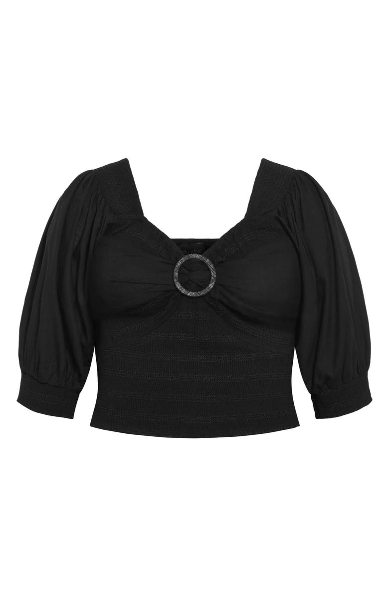 City Chic Alejandra Smocked Crop Top, Alternate, color, Black