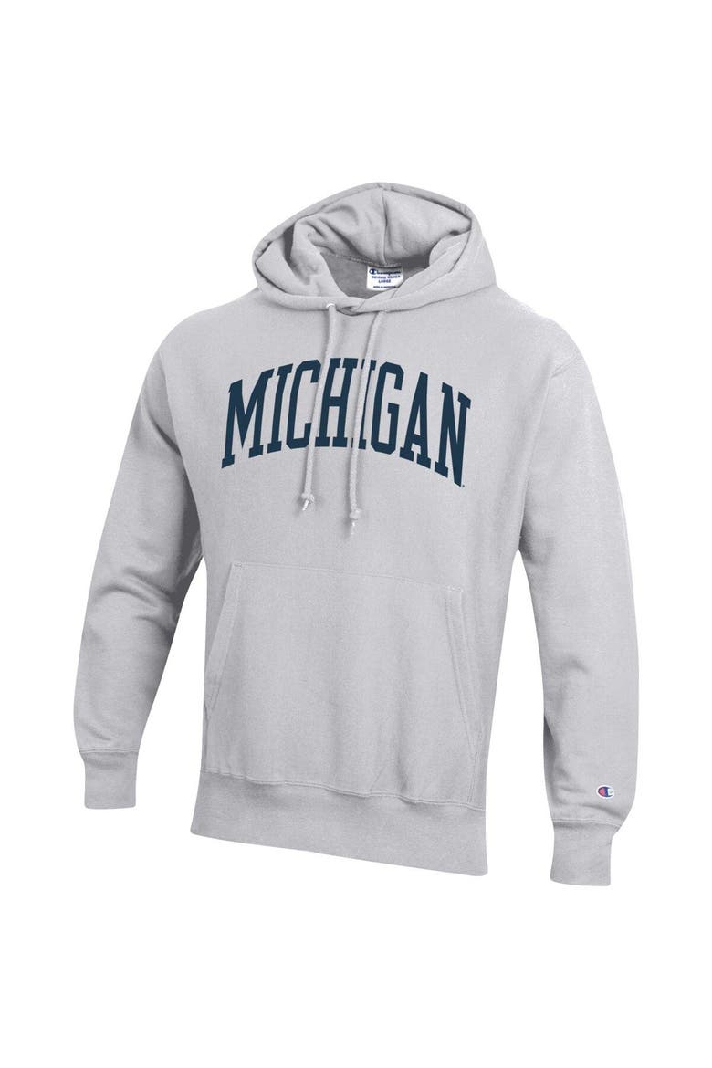 Men's Champion Heathered Gray Michigan Wolverines Team Arch Reverse Weave Pullover Hoodie, Alternate, color, Heather Gray