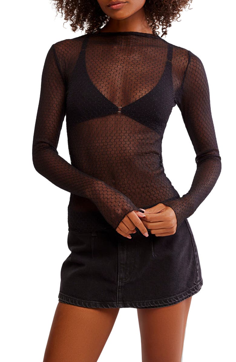 Free People Minding My Business Sheer Top, Main, color, Black Combo