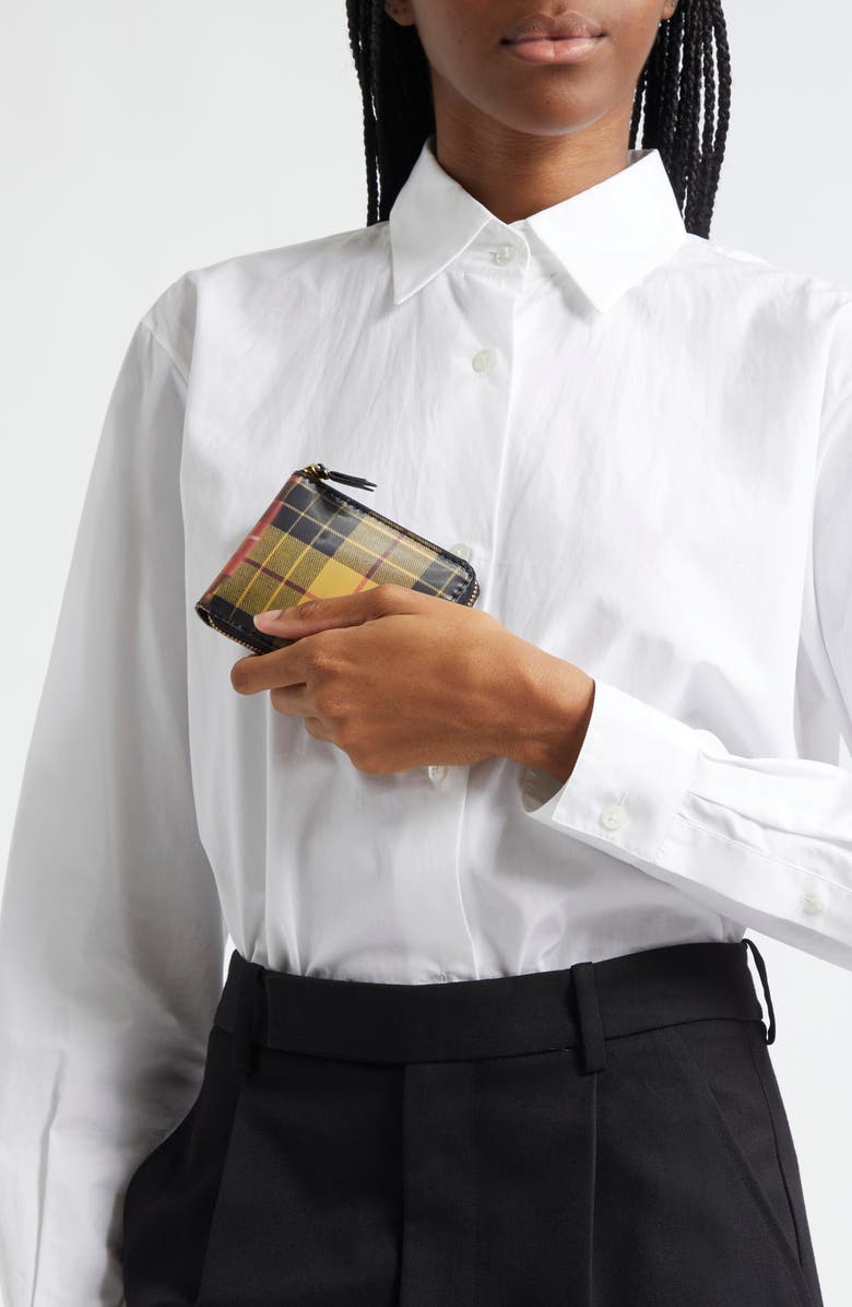 Comme des Garçons Wallets Lenticular Tartan Coated Leather Half Zip Wallet, Alternate, color, Red/ Yellow