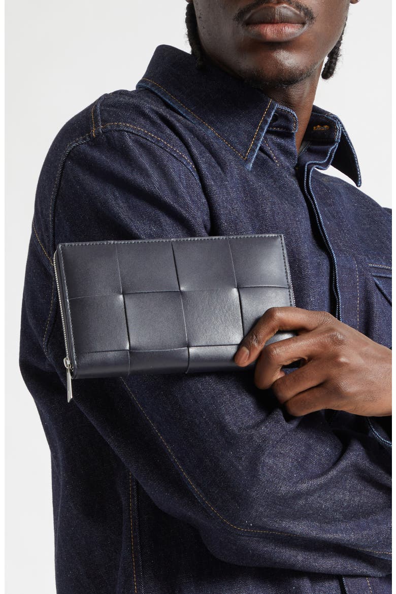 Cassette Intrecciato Leather Zip Around Continental Wallet, Alternate, color, 4143 NOCTUR/ BLUE ROY-SI