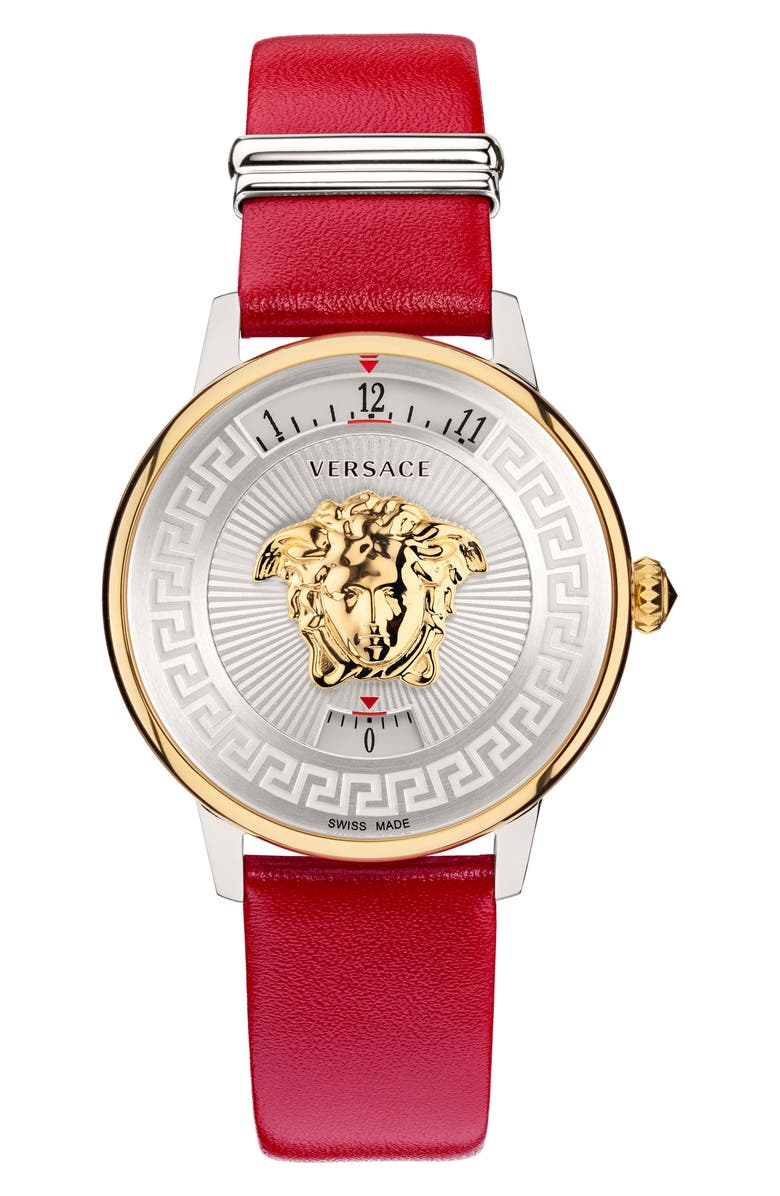 Versace Medusa Icon Leather Strap Watch, 38mm, Main, color, 