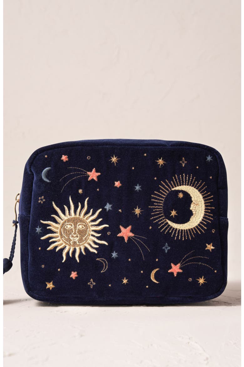 Celestial Velvet Wash Bag, Main, color, Navy