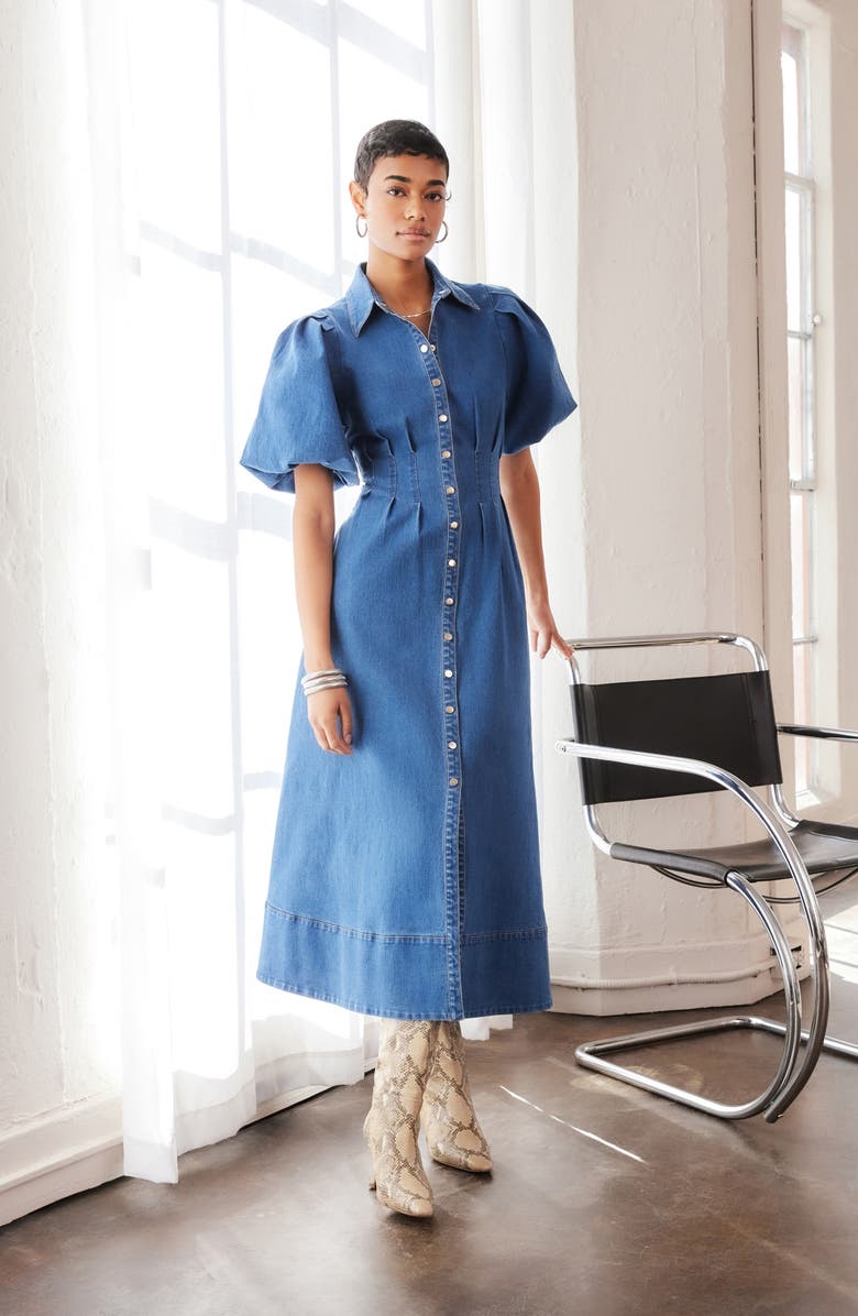 FIFTEEN TWENTY Esme Denim Shirtdress, Alternate, color, Denim