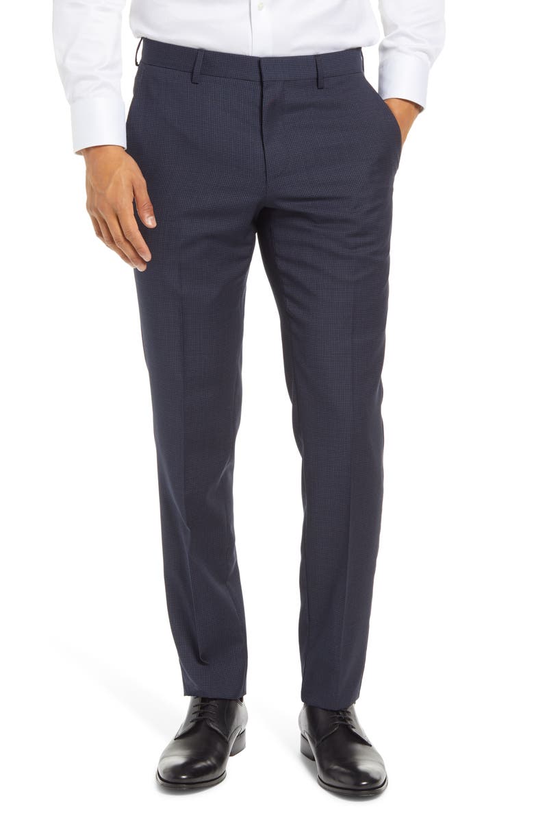 BOSS Genius Microcheck Slim Fit Flat Front Wool Dress Pants, Main, color, 