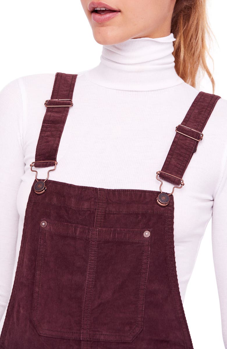 Free People Slim Ankle Corduroy Overalls, Alternate, color, 