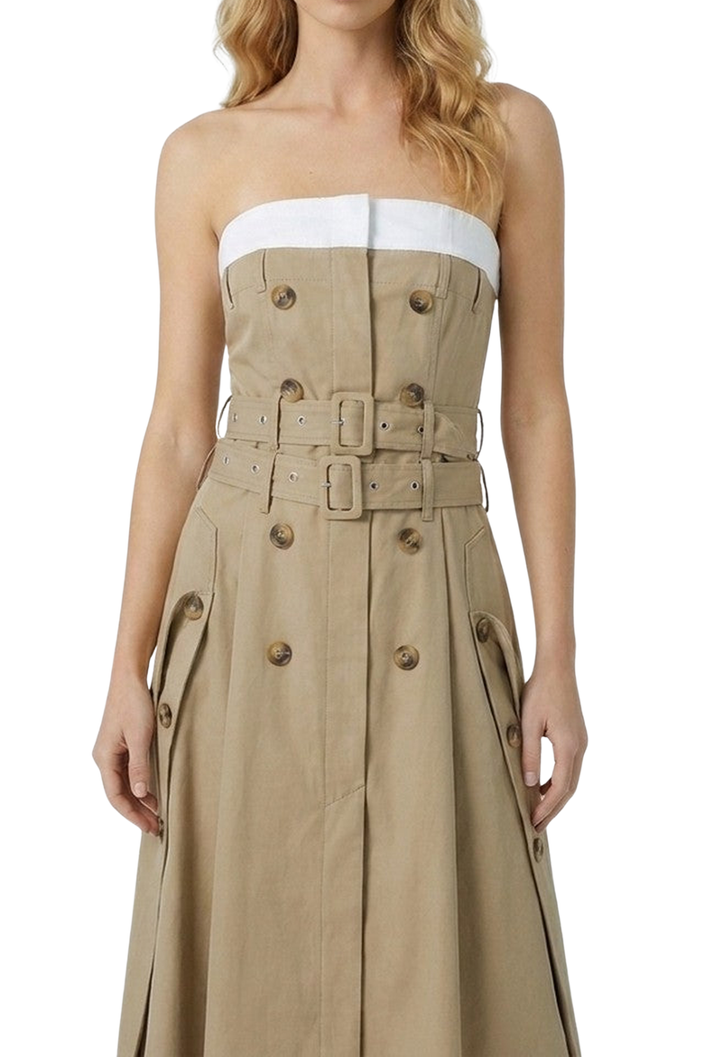 Strapless Trench Double Belt Detail Midi Dress, Alternate, color, Beige