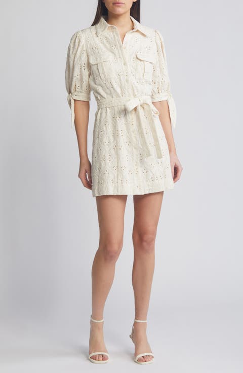 Cordelia Cotton Eyelet Short Sleeve Mini Shirtdress