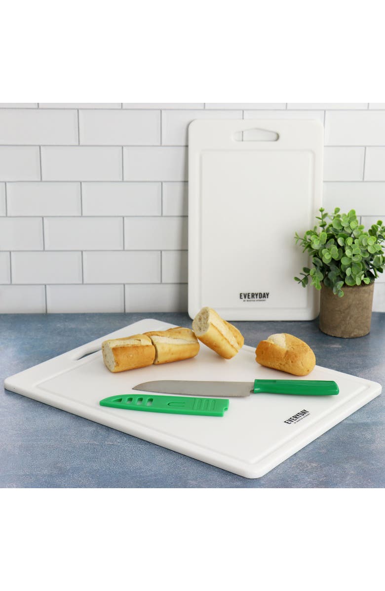 Martha Stewart Everyday Fayer 2 Piece Polypropylene 16in and 12in Cutting Board Set, Alternate, color, White