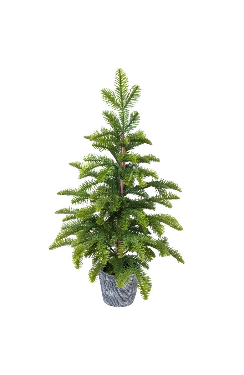 Northlight Pine Artificial Christmas Tree in Round Gingham Pot - 28" - Unlit, Main, color, Green