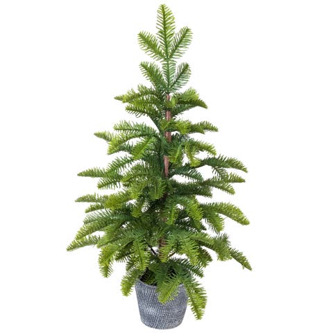 Pine Artificial Christmas Tree in Round Gingham Pot - 28" - Unlit