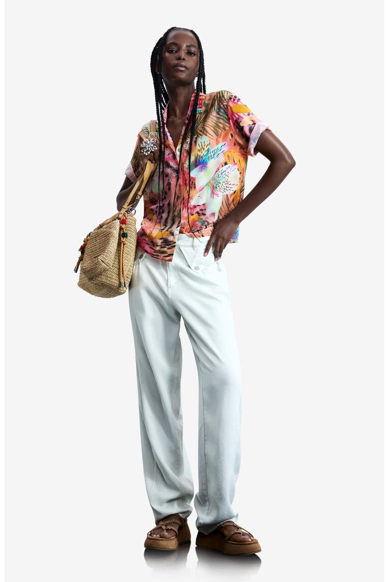 Tropical Notched Collar Shirt, Alternate, color, PINK