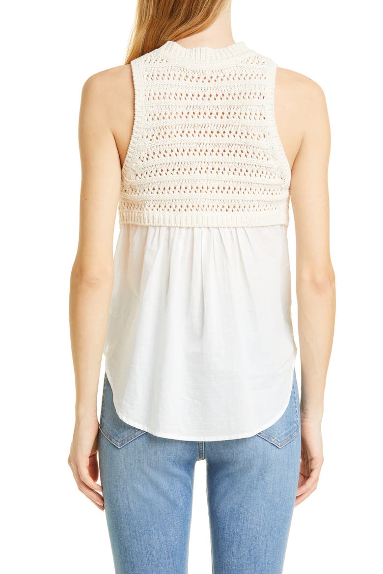 Sade Mixed Media Cotton Blend Shirttail Tank, Alternate, color, IVORY