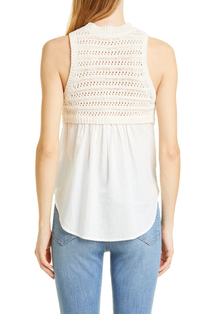 Veronica Beard Sade Mixed Media Cotton Blend Shirttail Tank, Alternate, color, 