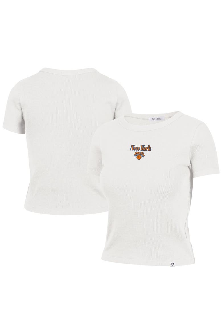Women's '47 Sand New York Knicks Straight Cut Baby Rib T-Shirt, Main, color, Sand
