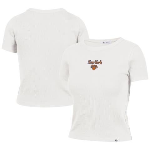 Women's '47 Sand New York Knicks Straight Cut Baby Rib T-Shirt