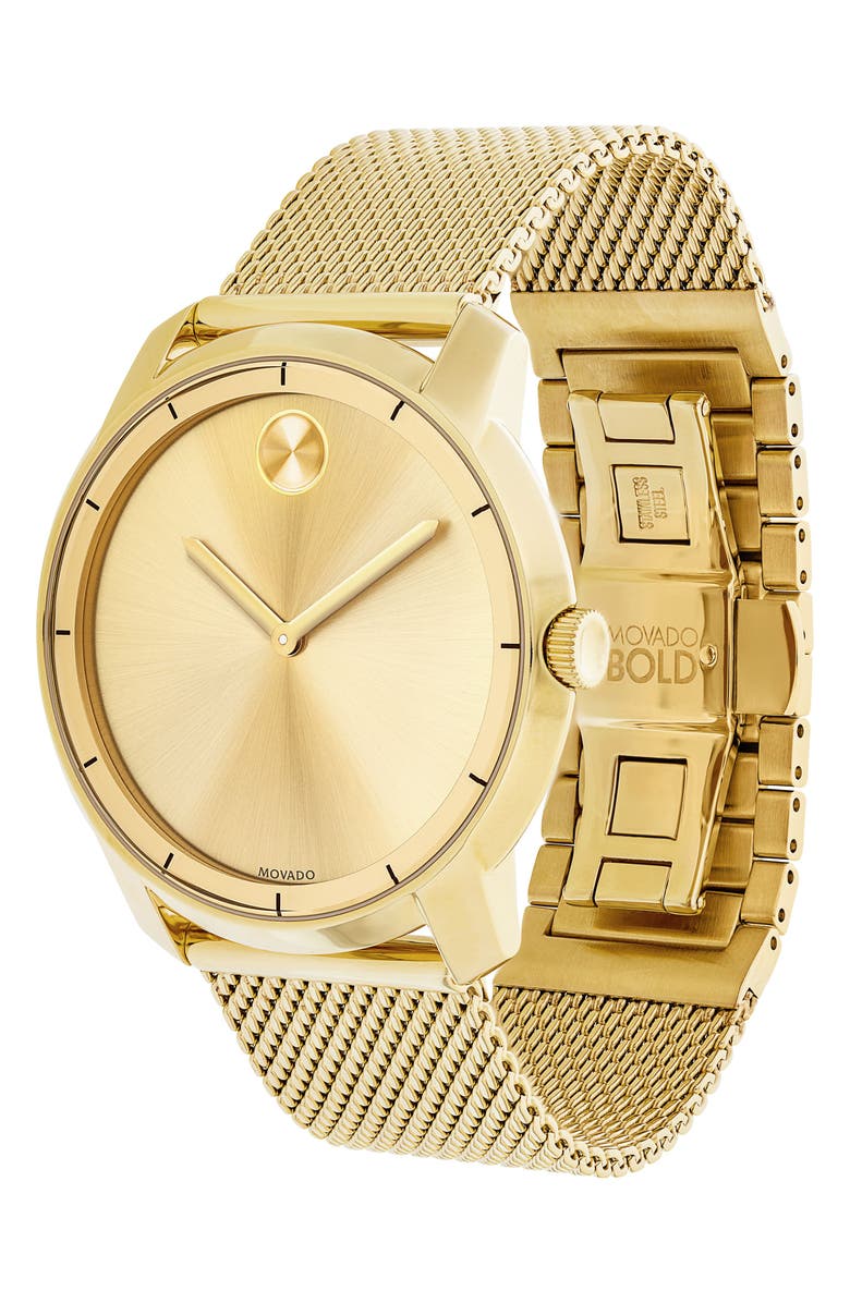 Movado Bold Mesh Bracelet Watch, 44mm, Alternate, color, Gold