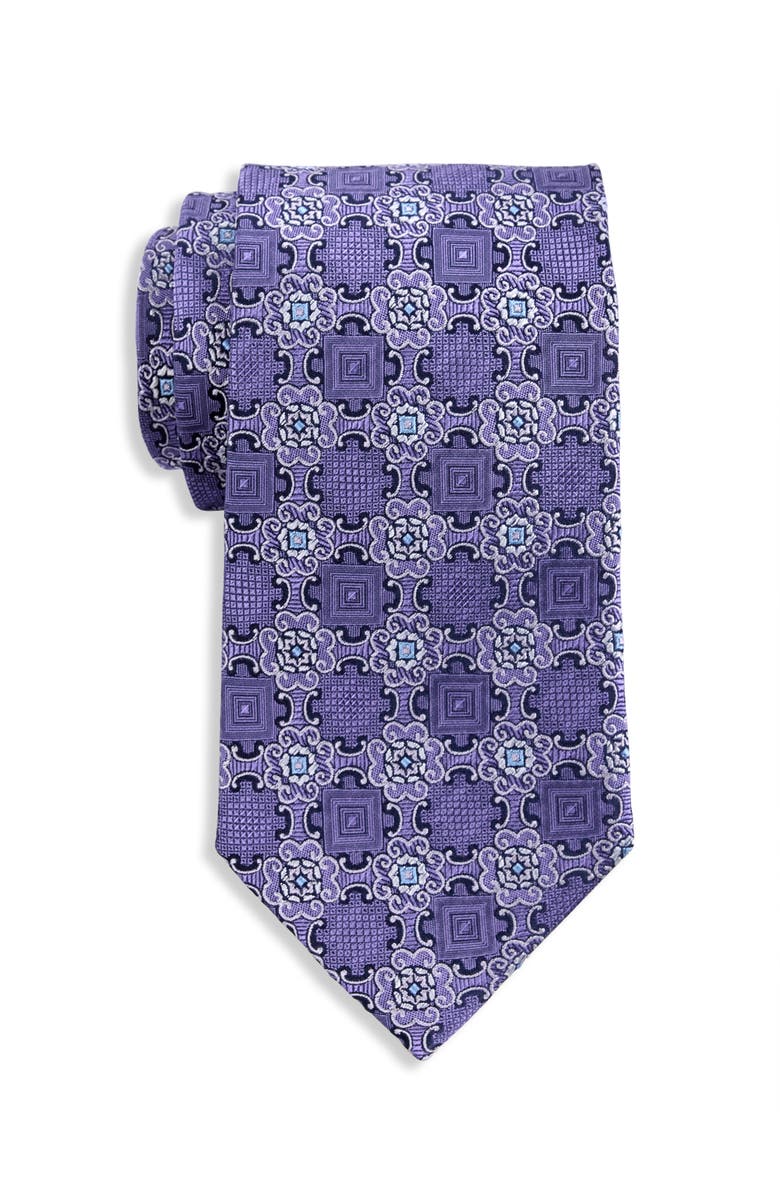 Oak Hill Premium by DXL Big & Tall Spring Medallion Silk Tie, Main, color, Purple