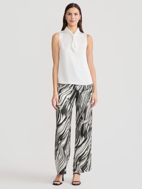 Short Tie-Neck Sleeveless Blouse
