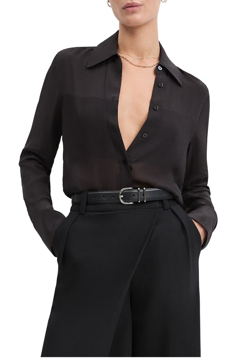The Sheer Sophistication Button-Up Shirt, Main, color, BLACK