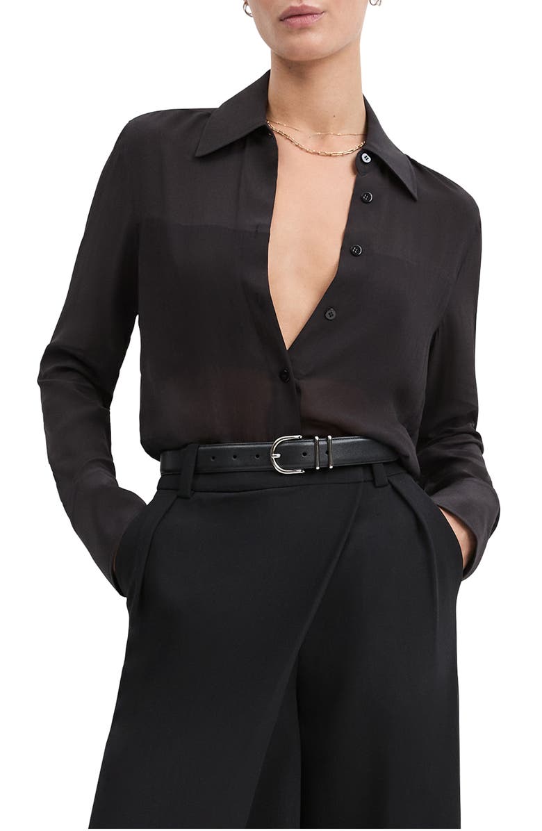 Favorite Daughter The Sheer Sophistication Button-Up Shirt, Main, color, Black