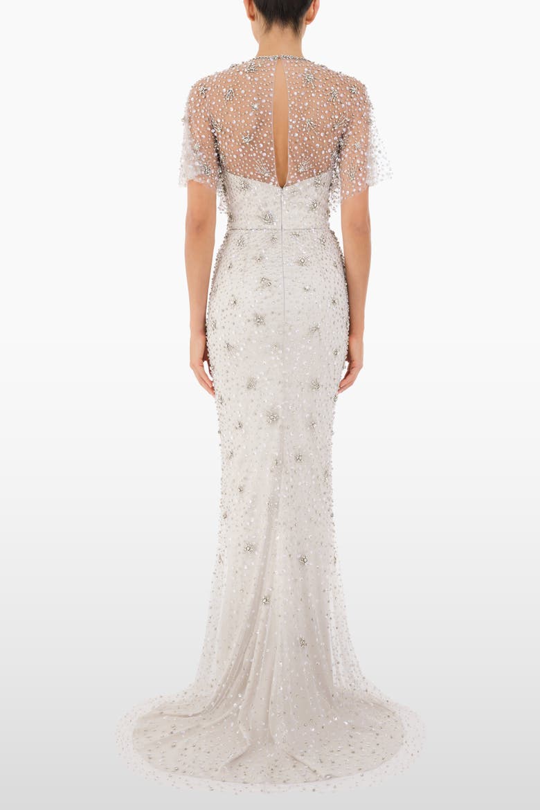 Sofie Crystal-Embellished Gown, Alternate, color, Platinum - Silver