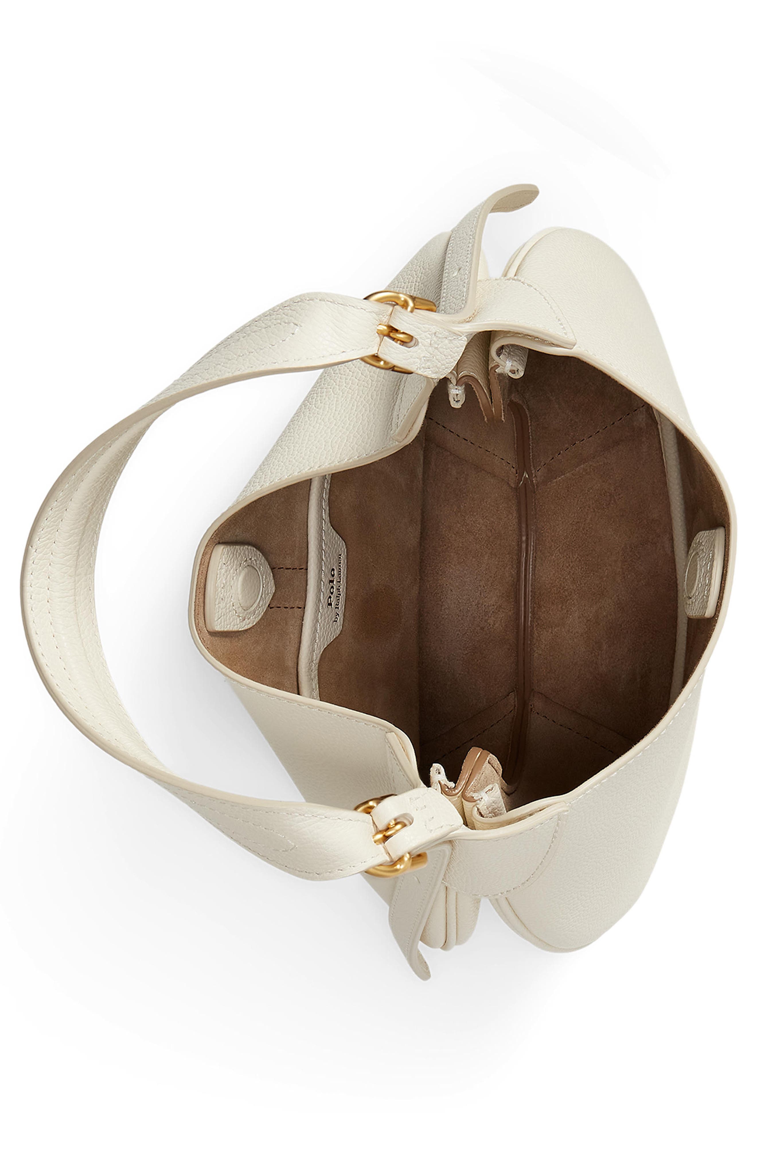Polo Ralph Lauren Small Polo ID Grain Leather Shoulder Bag, Alternate, color, Ivory