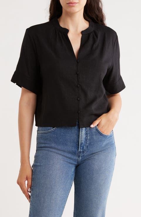 Short Sleeve Crop Button-Up Top