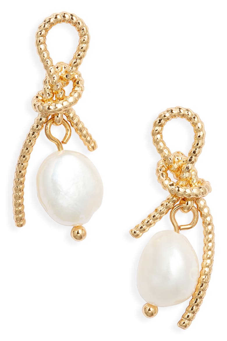 Faux Pearl Bow Earrings, Main, color, GOLD