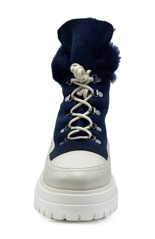 Beautiisoles Francy Genuine Shearling Lined Platform Boot In Navy
