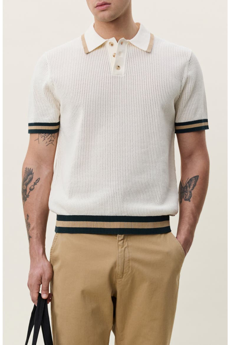 Openwork Cotton Polo Sweater, Main, color, EGGNOG WHITE