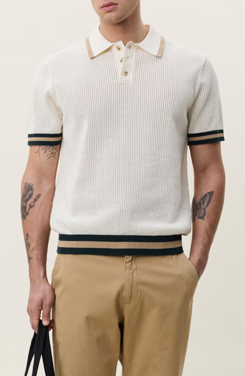 Openwork Cotton Polo Sweater