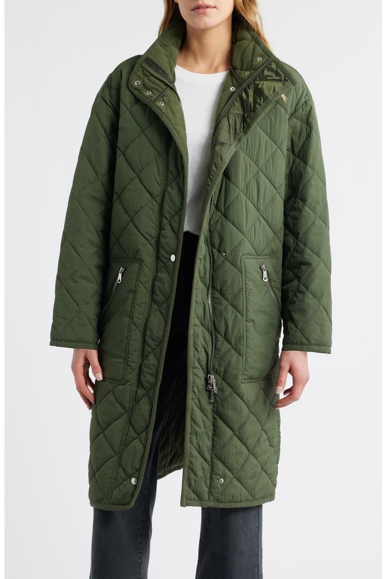 Quilted Long Coat, Alternate, color, OLIVE