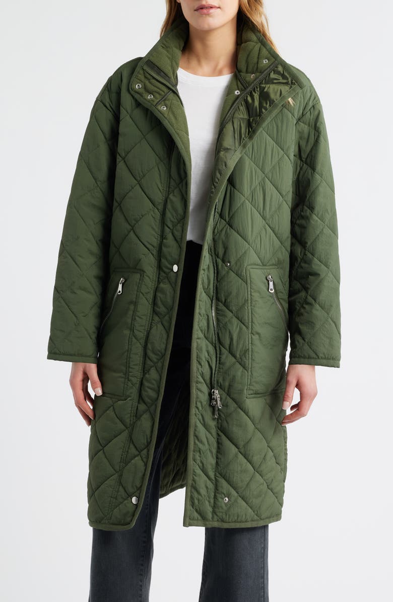 Bernardo Quilted Long Coat, Alternate, color, Olive