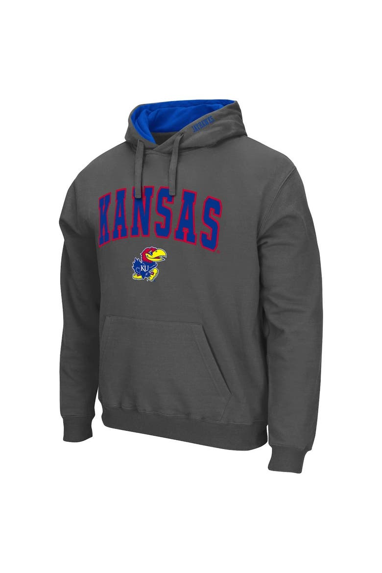 Men's Colosseum Charcoal Kansas Jayhawks Arch & Logo 3.0 Pullover Hoodie, Alternate, color, Charcoal