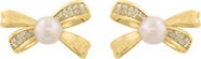 EFFY 14K Yellow Gold Diamond Fresh Water Pearl Bow Earrings