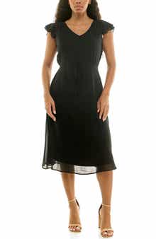 Nina Leonard Flutter Sleeve V-Neck Dress