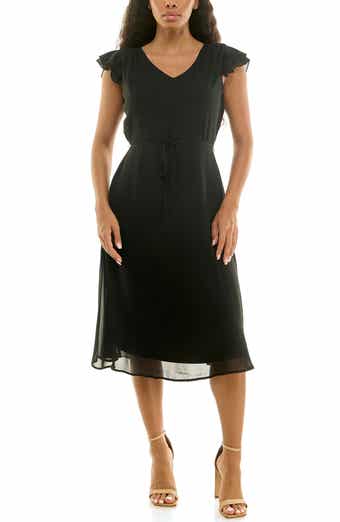 Nina Leonard Flutter Sleeve V-Neck Dress