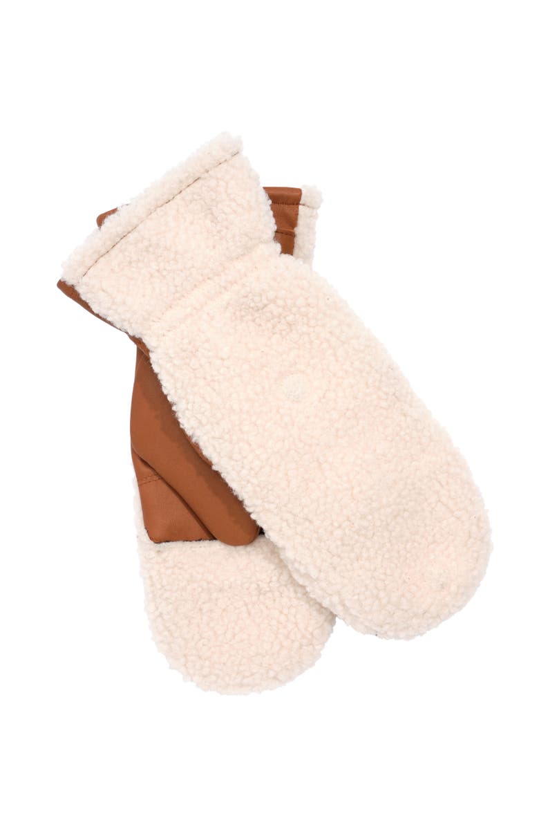 Faherty Fleece Pop Top Mitten, Alternate, color, Brown